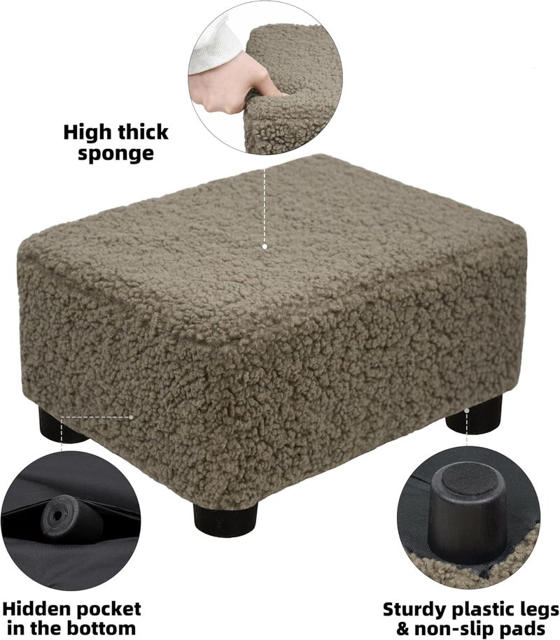 CAROLMADE  pouf صغير مع أرجل تحت المكتب مسند للقدم لغرفة المعيشة وغرفة النوم والمكتب، لون بني ناعم - Image 5